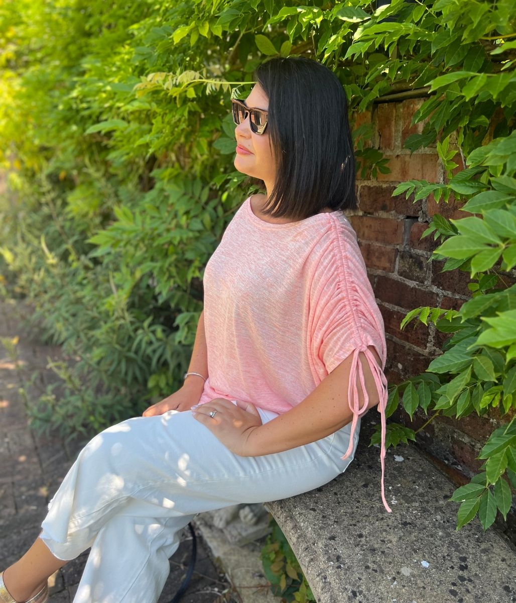 Coral Ruched Sleeve Top