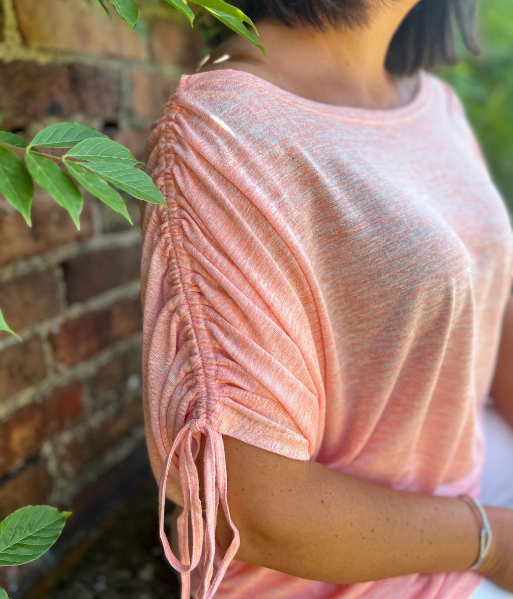 Coral Ruched Sleeve Top