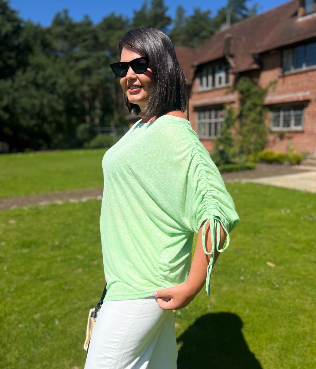 Green Ruched Sleeve Top