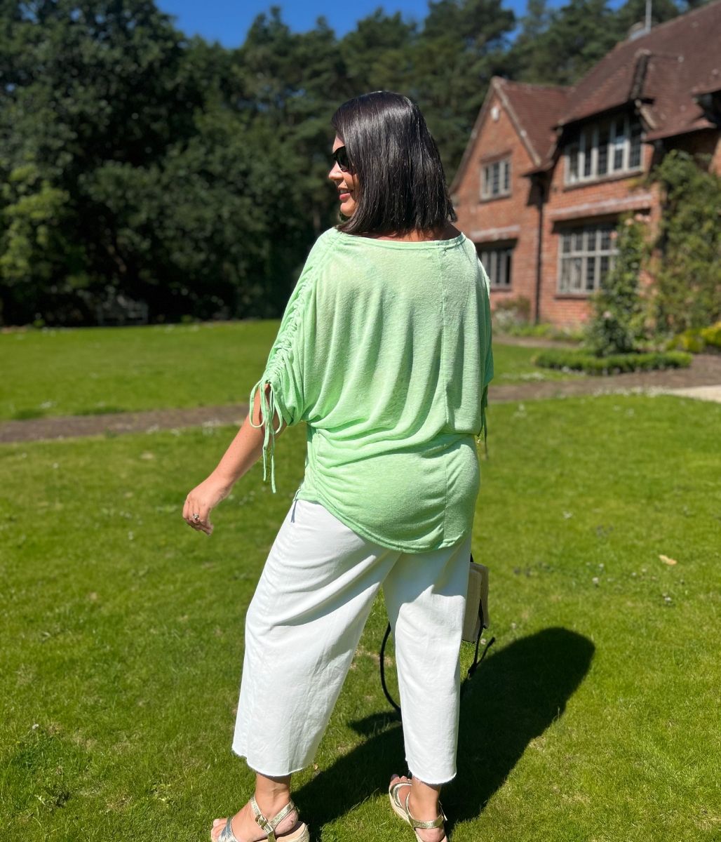 Green Ruched Sleeve Top
