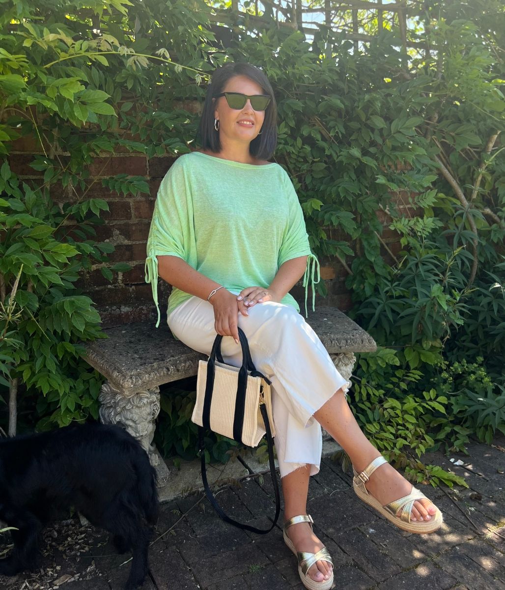 Green Ruched Sleeve Top