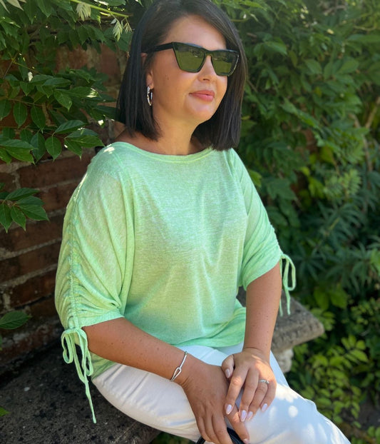 Green Ruched Sleeve Top
