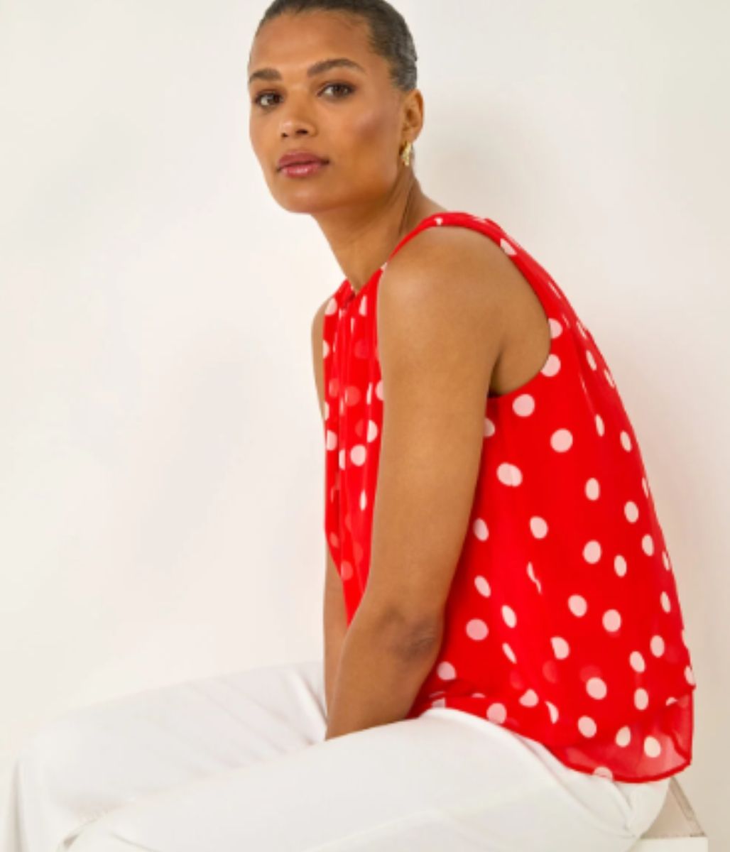 Red Spot Double Layered Pleated Top