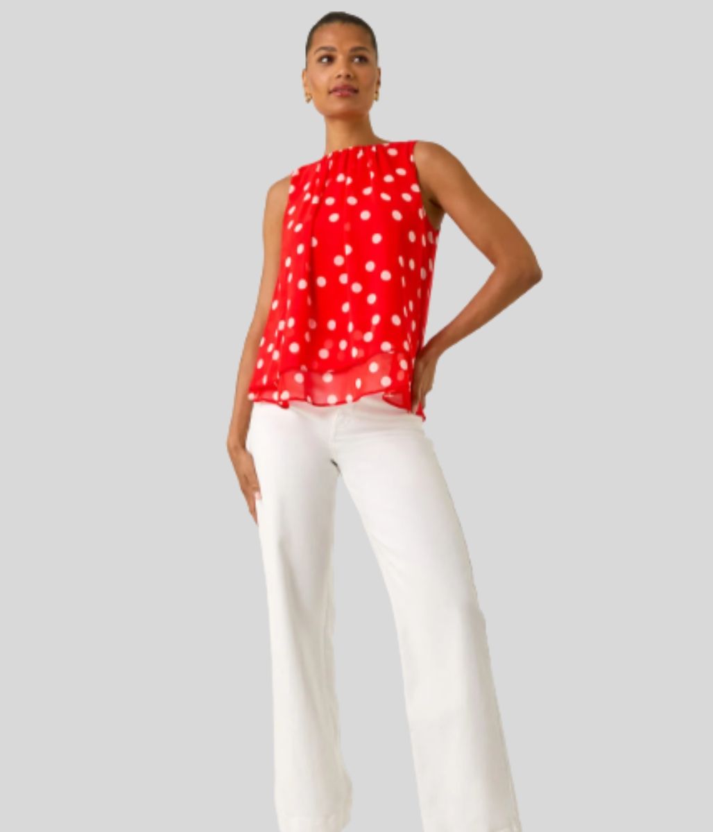 Red Spot Double Layered Pleated Top