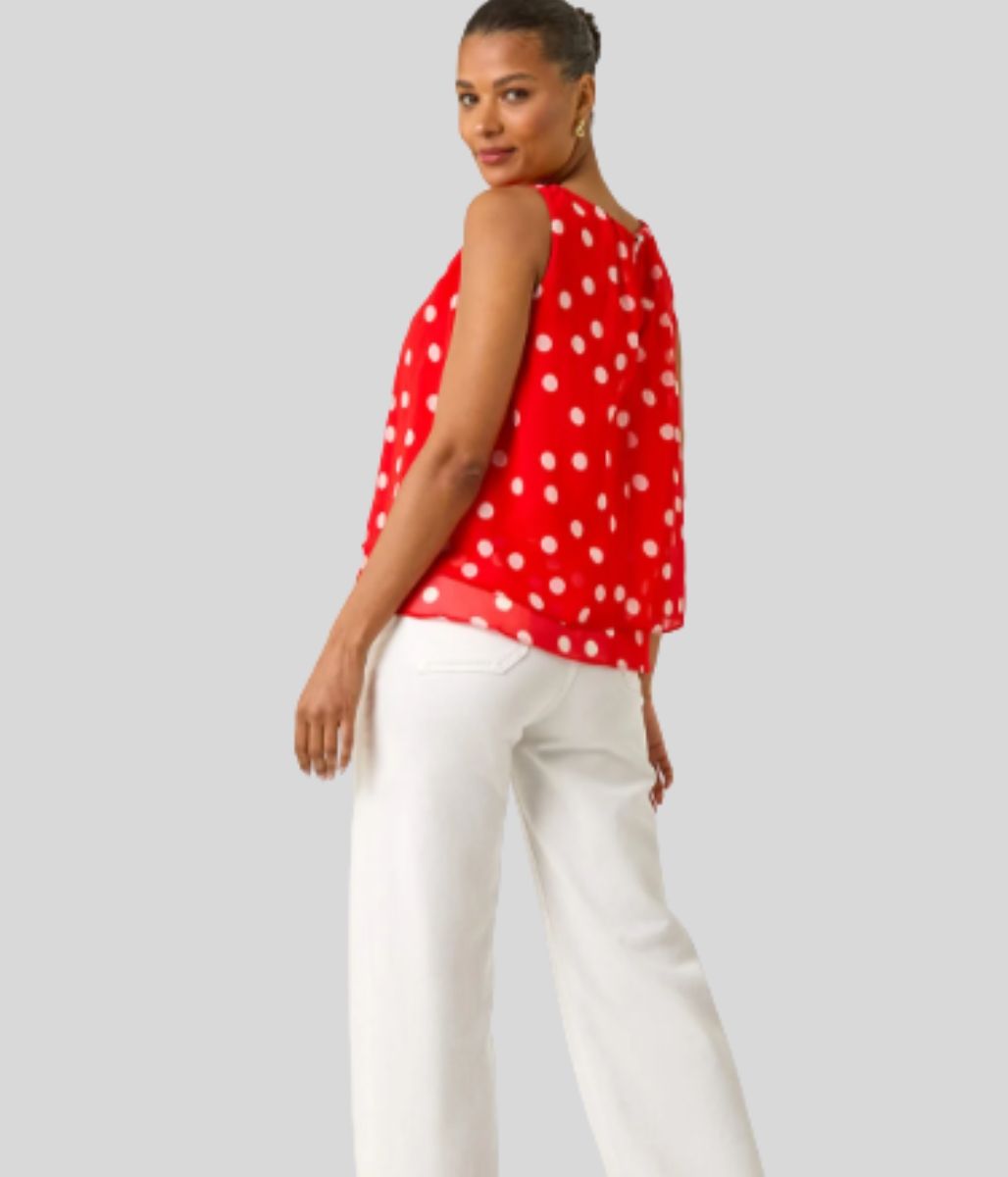 Red Spot Double Layered Pleated Top