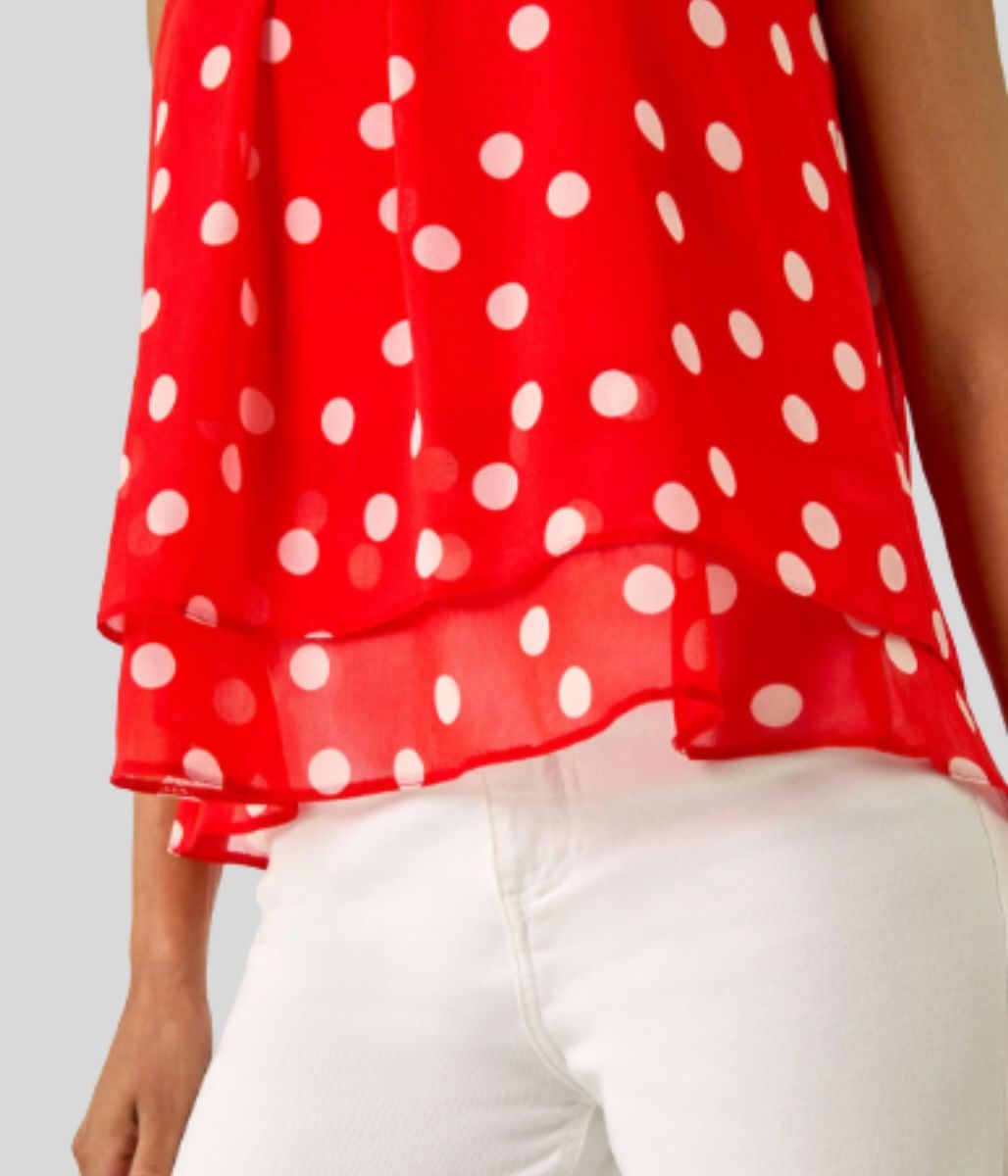 Red Spot Double Layered Pleated Top