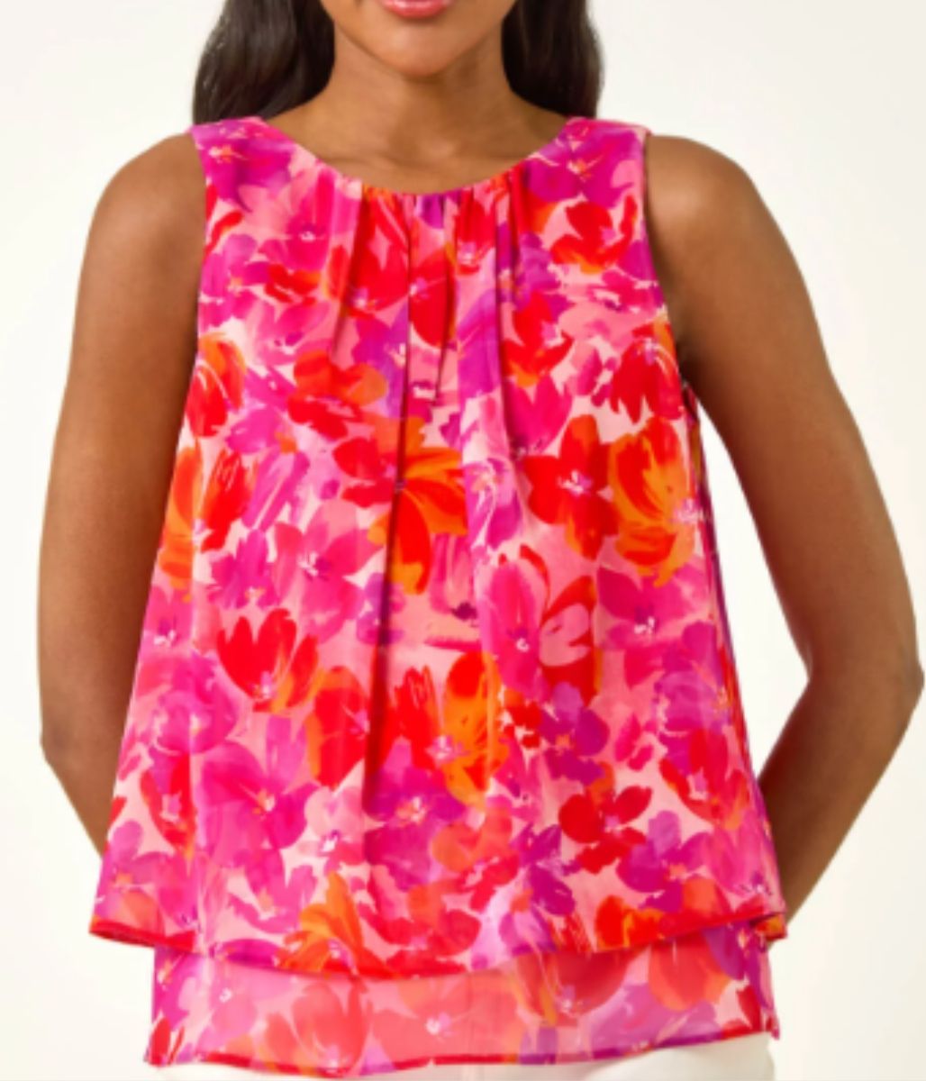 Pink Floral Double Layered Pleated Top