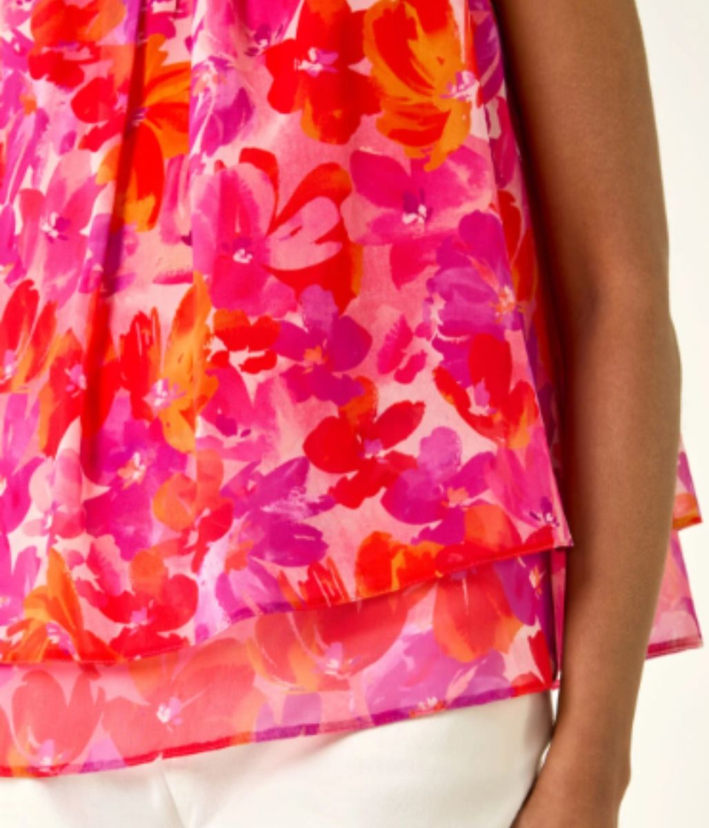 Pink Floral Double Layered Pleated Top