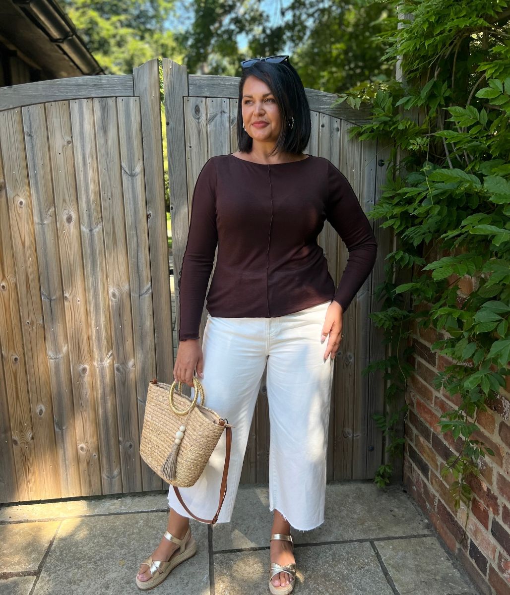 Brown Lyocell Blend Ribbed Top