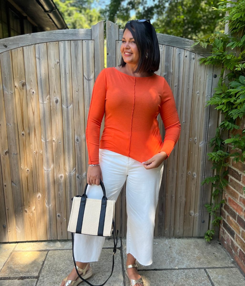 Orange Lyocell Blend Ribbed Top