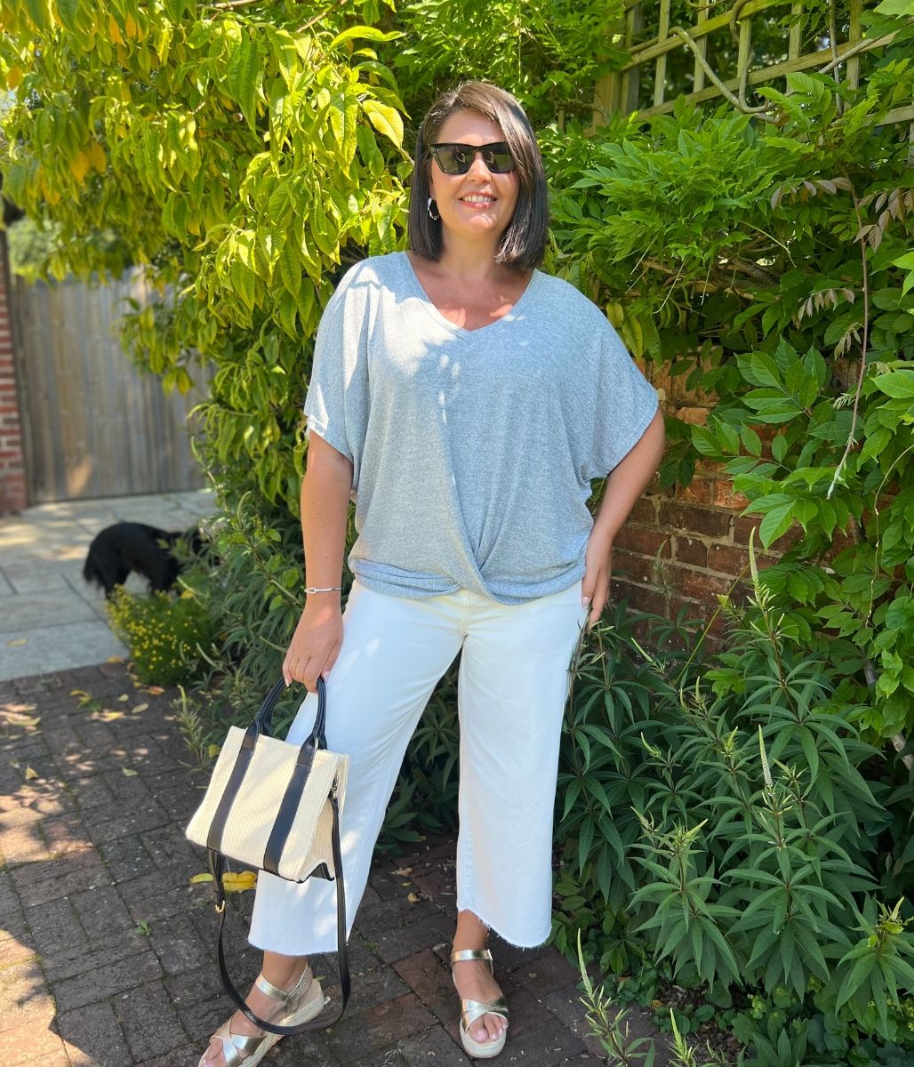 Grey V Neck Twist Front Top