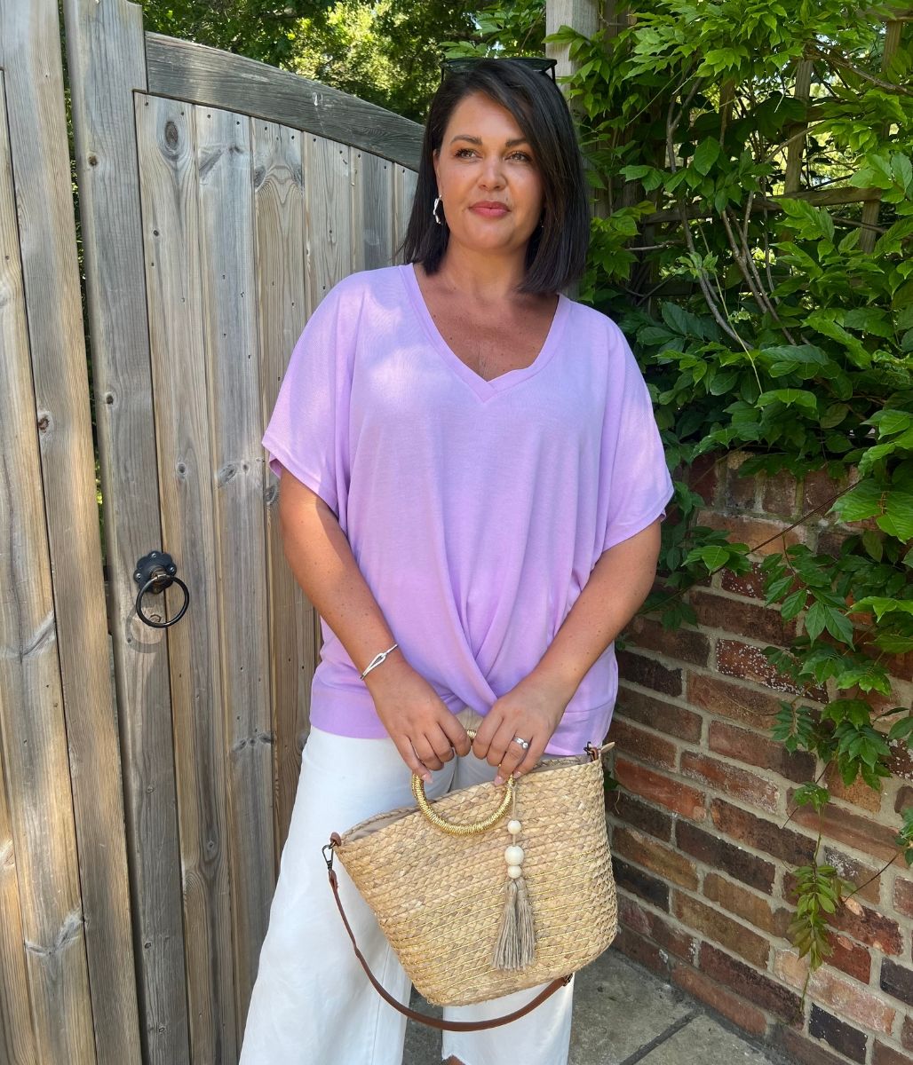 Lilac V Neck Twist Front Top