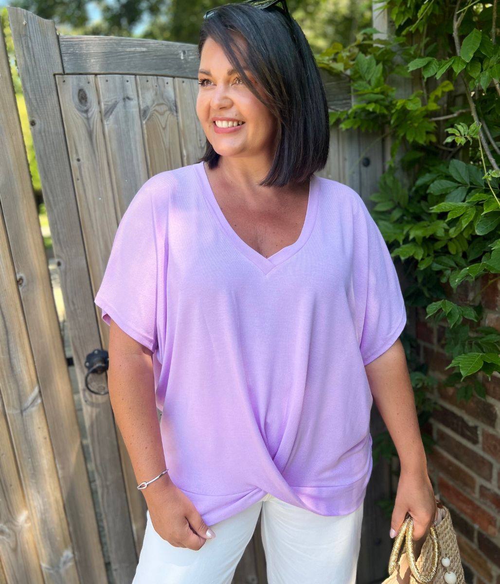 Lilac V Neck Twist Front Top
