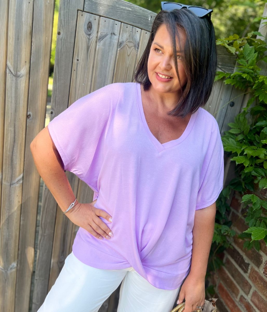 Lilac V Neck Twist Front Top