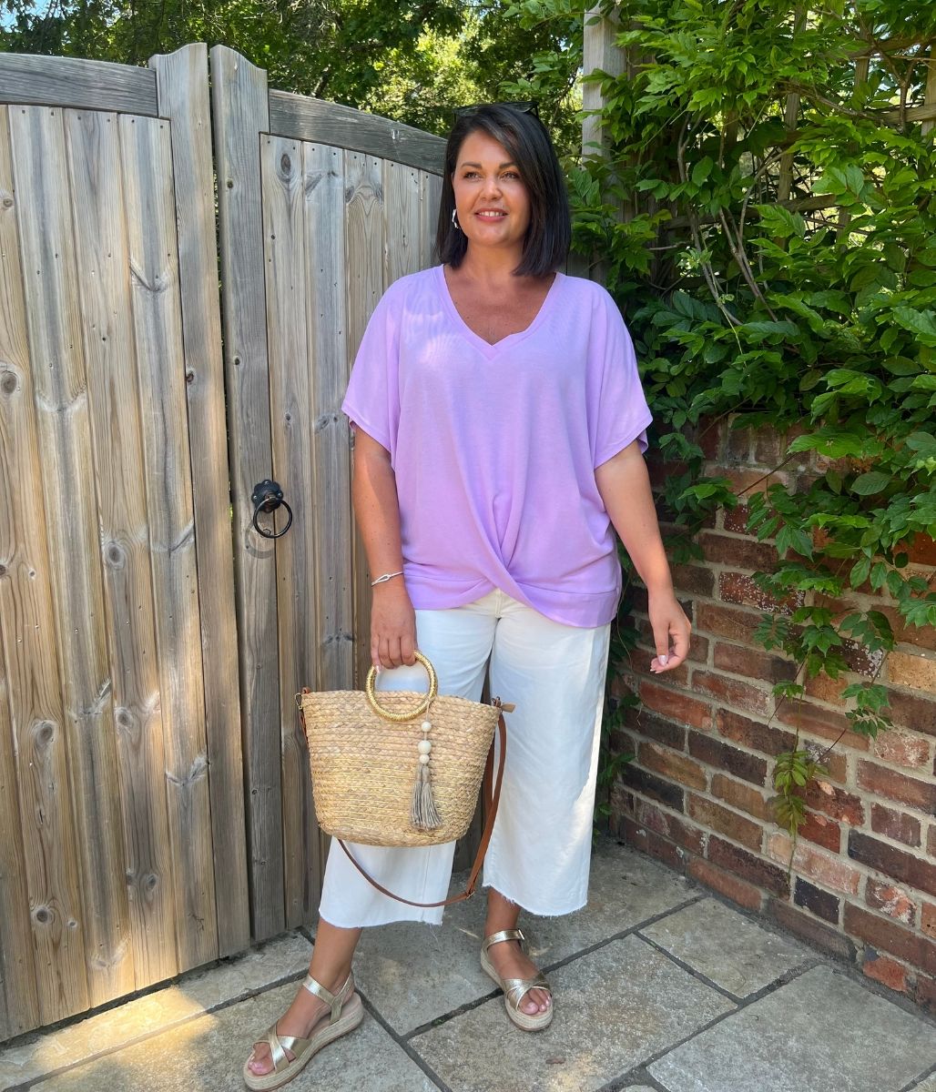 Lilac V Neck Twist Front Top