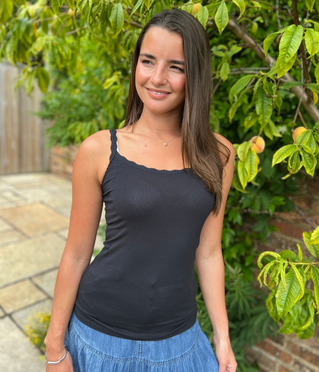 Black Lace Trim Cami Top