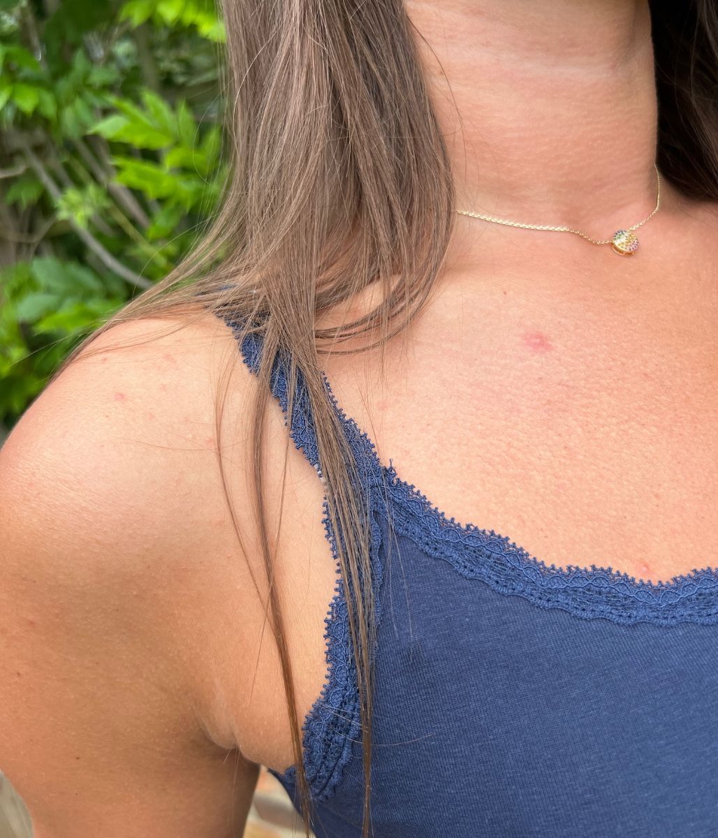 Navy Lace Trim Cami Top