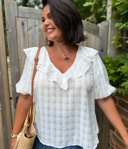 White Ruffle Collar Blouse