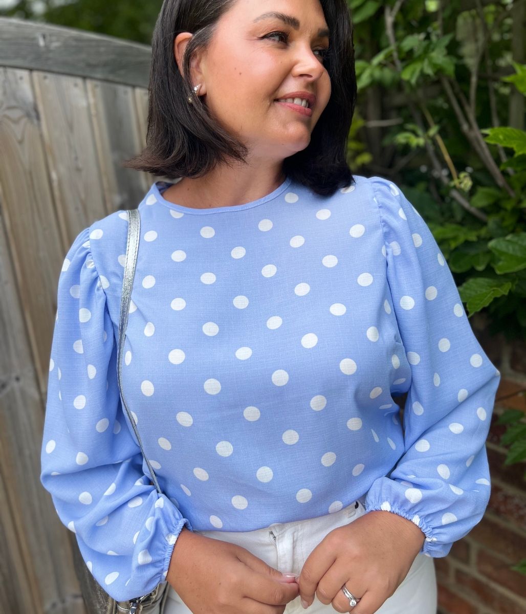 Blue Polka Dot Cotton Blouse