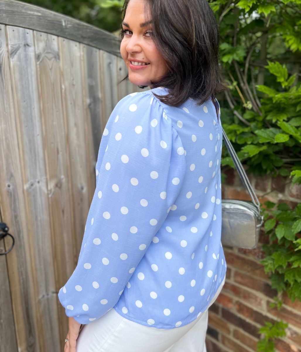 Blue Polka Dot Cotton Blouse