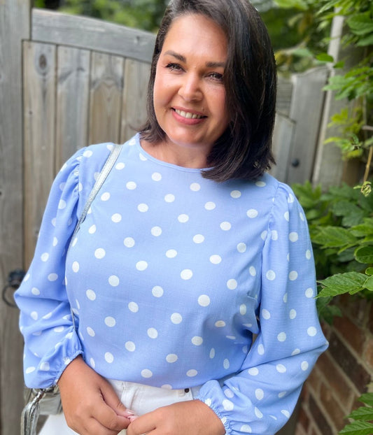 Blue Polka Dot Cotton Blouse