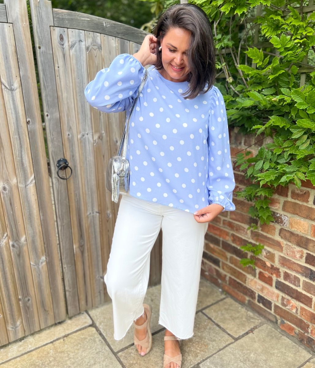 Blue Polka Dot Cotton Blouse