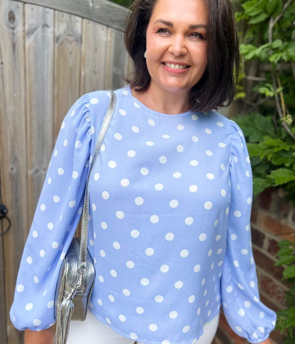 Blue Polka Dot Cotton Blouse