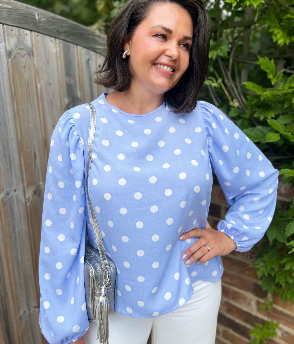 Blue Polka Dot Cotton Blouse