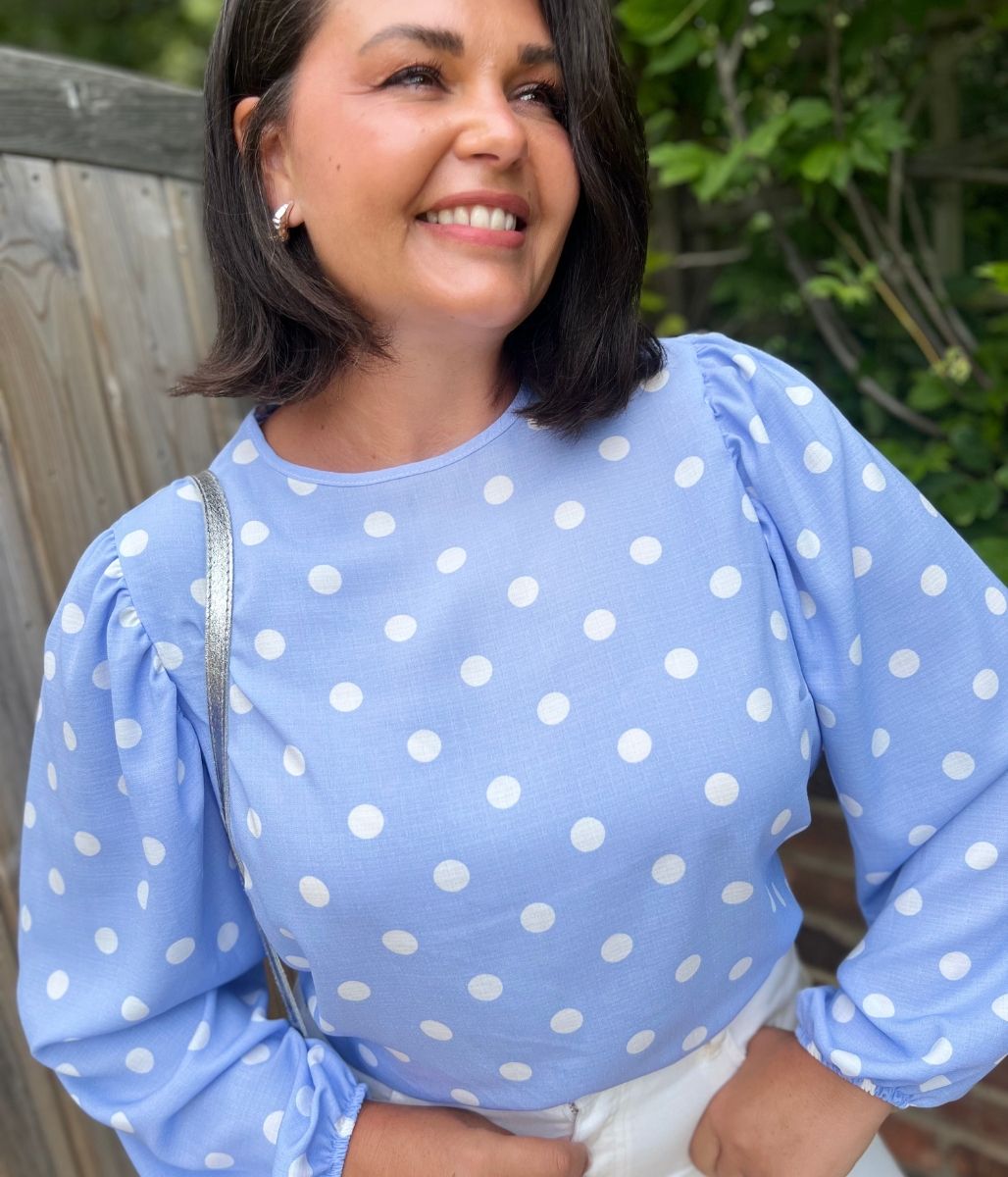 Blue Polka Dot Cotton Blouse