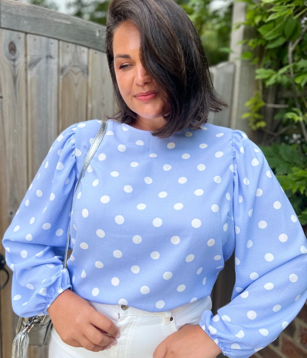 Blue Polka Dot Cotton Blouse