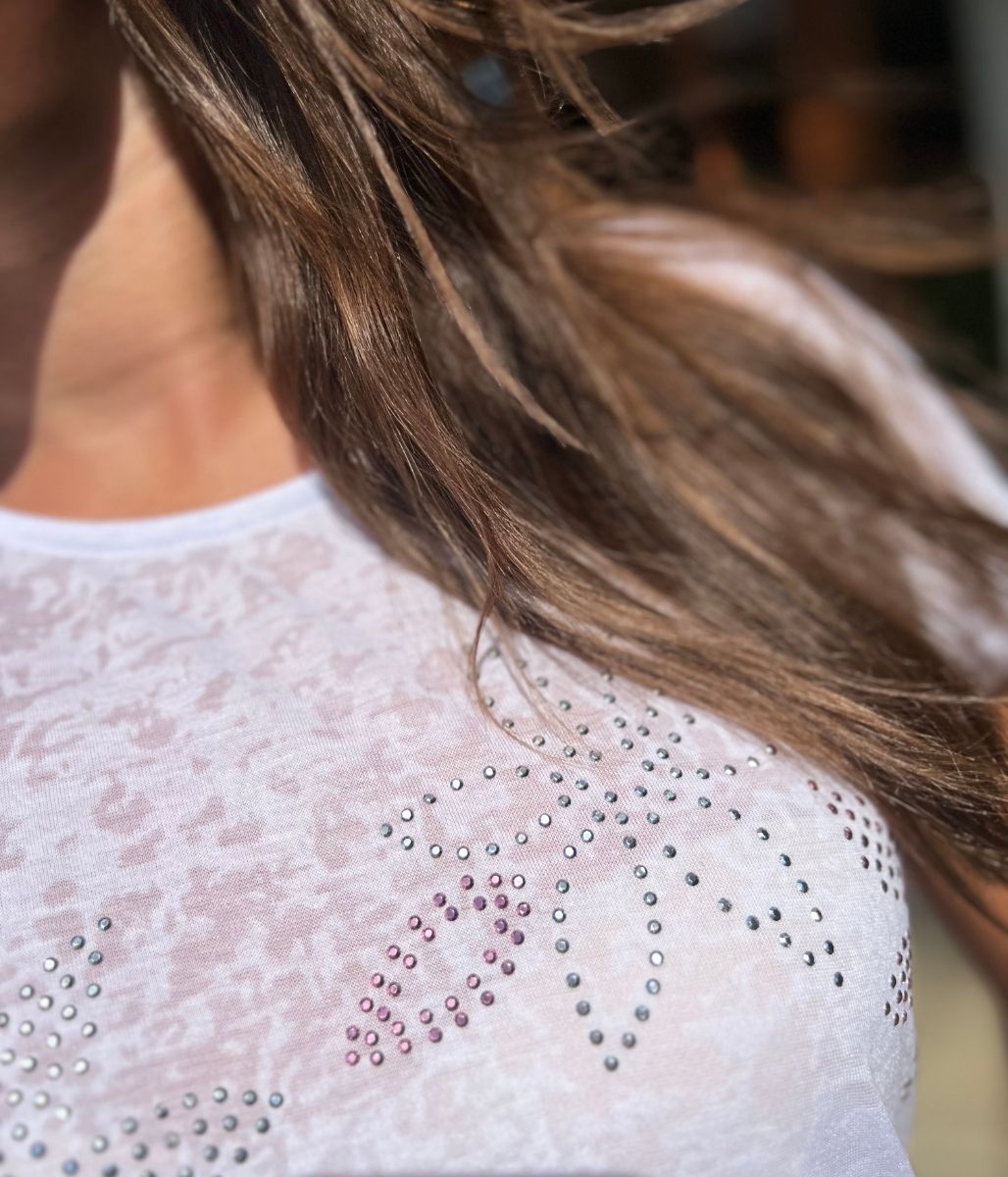 White Sequin Flower Burnout Top