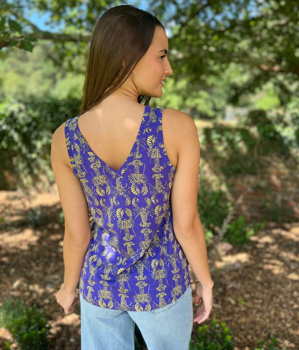 Blue Lobster Print V Neck Slouch Vest