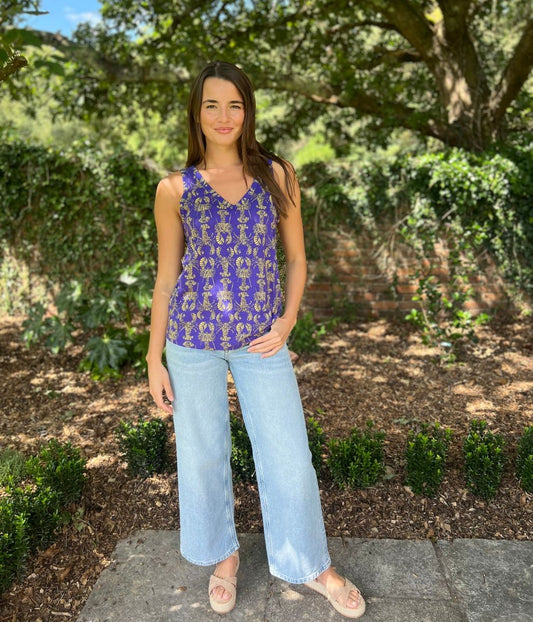 Blue Lobster Print V Neck Slouch Vest