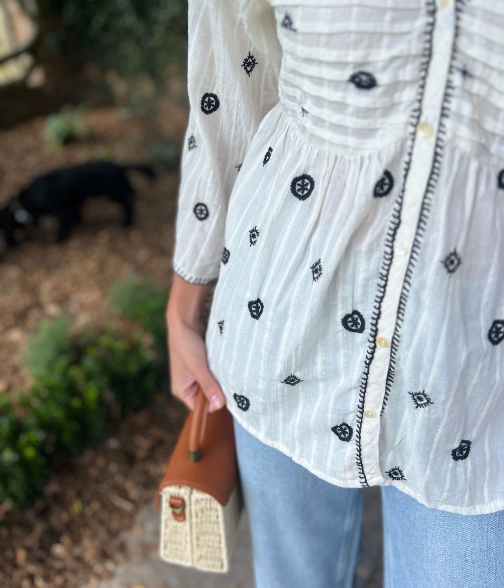Ivory Boho Embroidered Detail Blouse