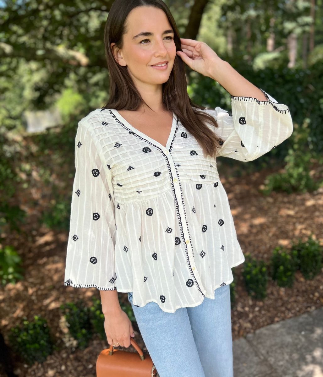 Ivory Boho Embroidered Detail Blouse