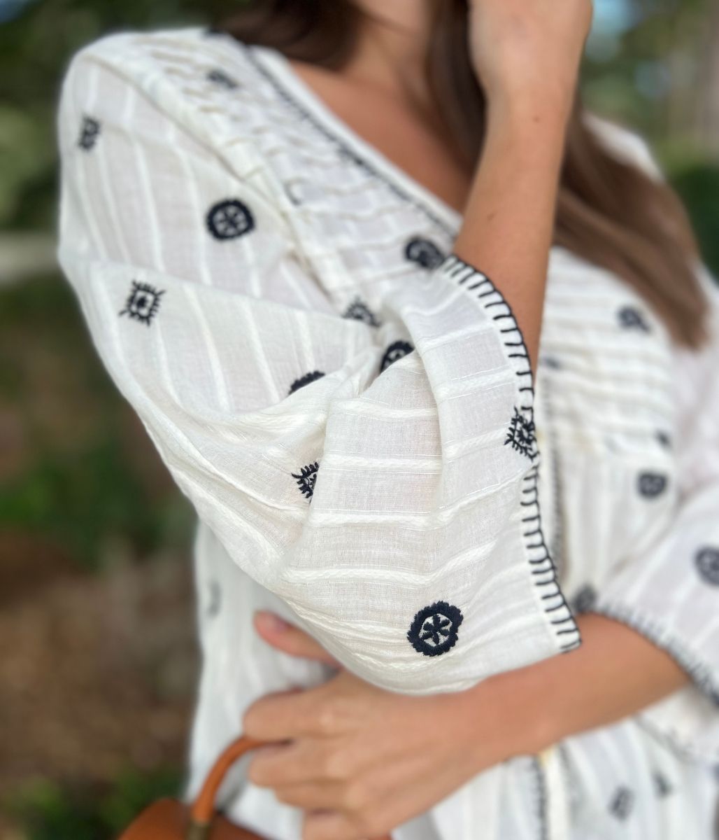 Ivory Boho Embroidered Detail Blouse
