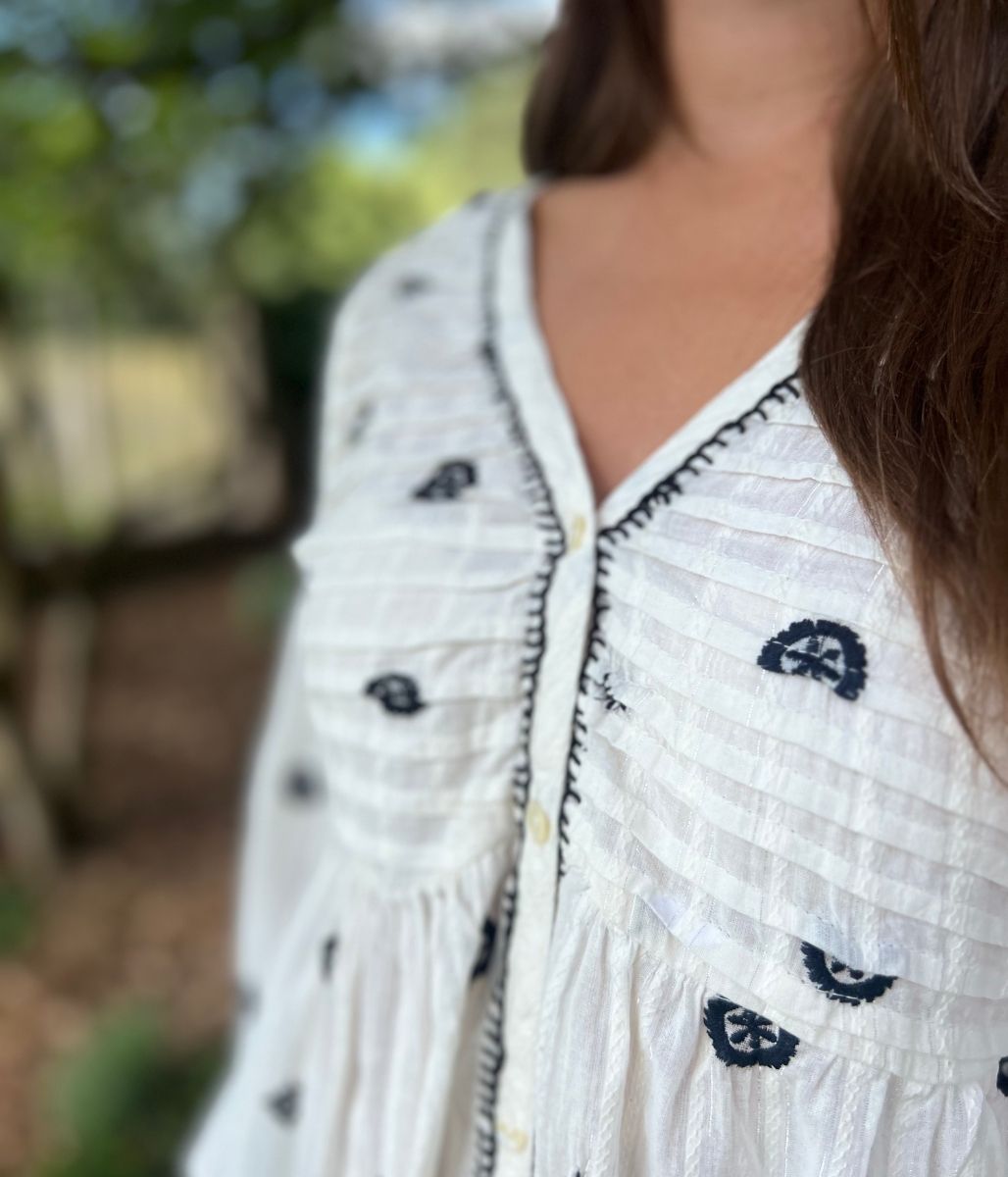 Ivory Boho Embroidered Detail Blouse