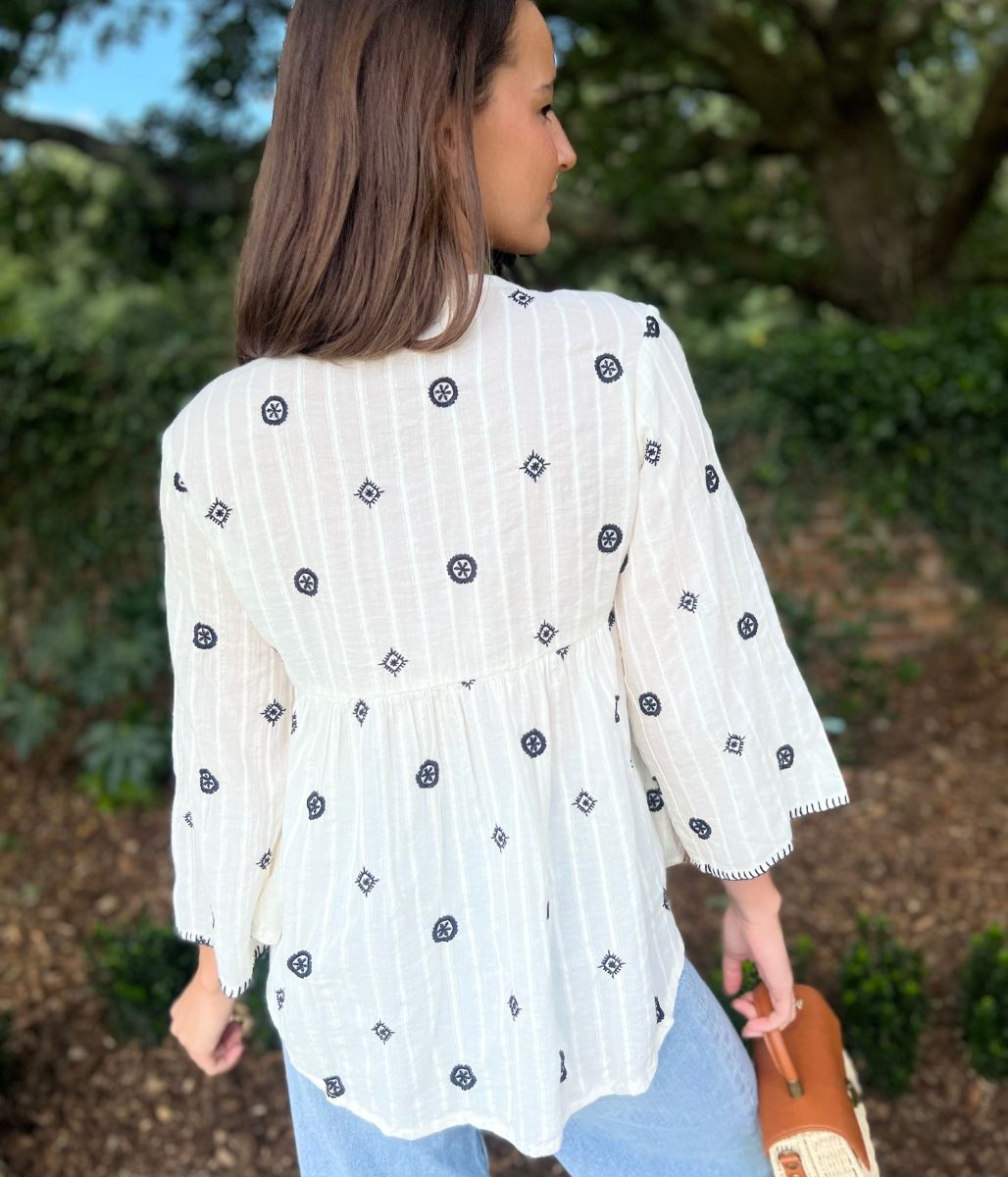 Ivory Boho Embroidered Detail Blouse