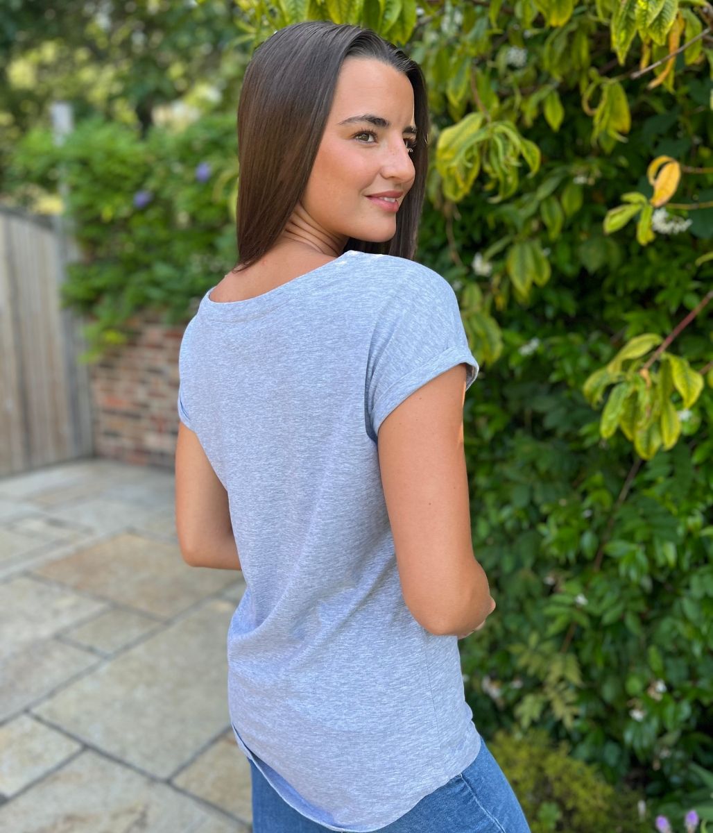 Grey Cap Sleeve Cotton T Shirt