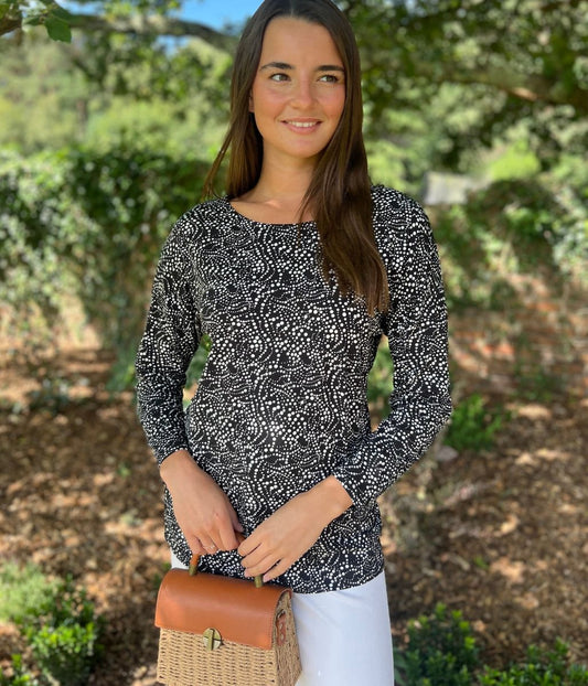 Spotted Relaxed V Back Top