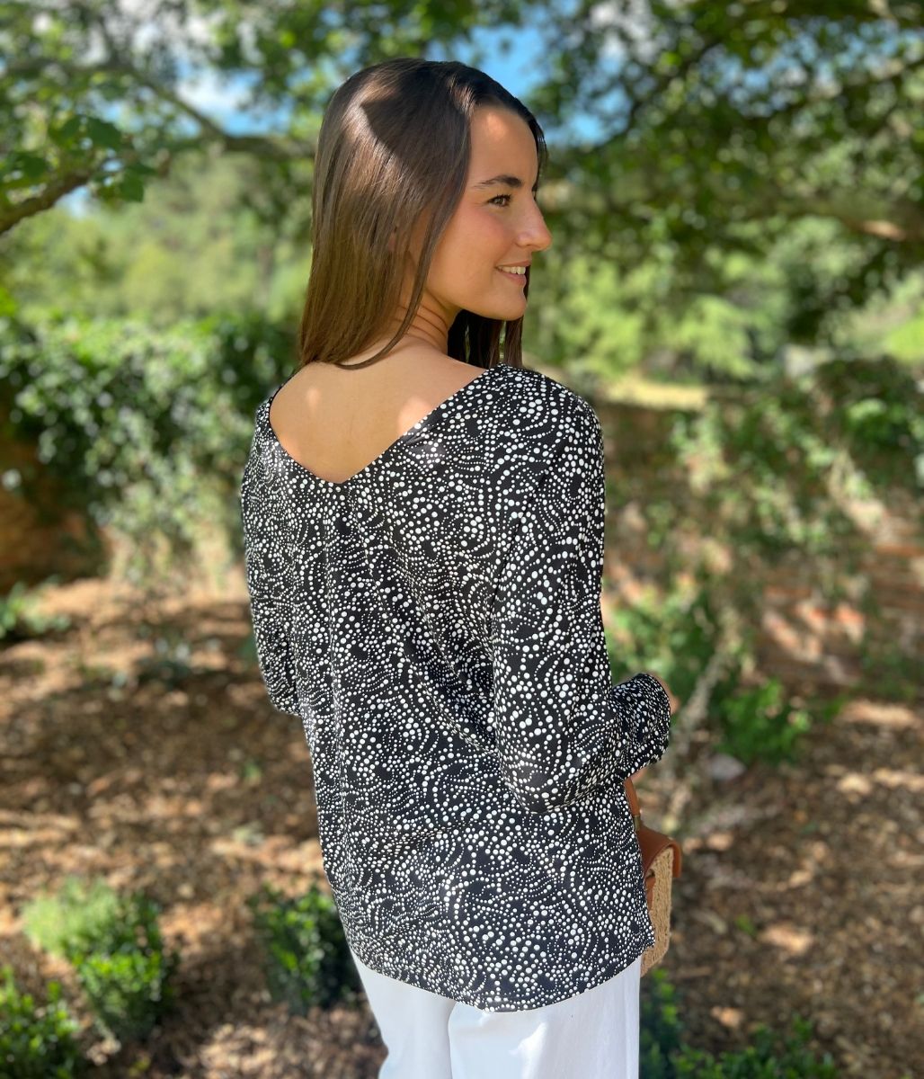 Spotted Relaxed V Back Top