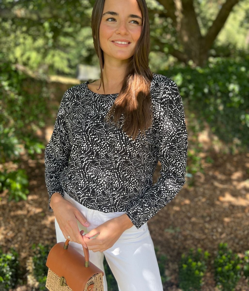 Spotted Relaxed V Back Top