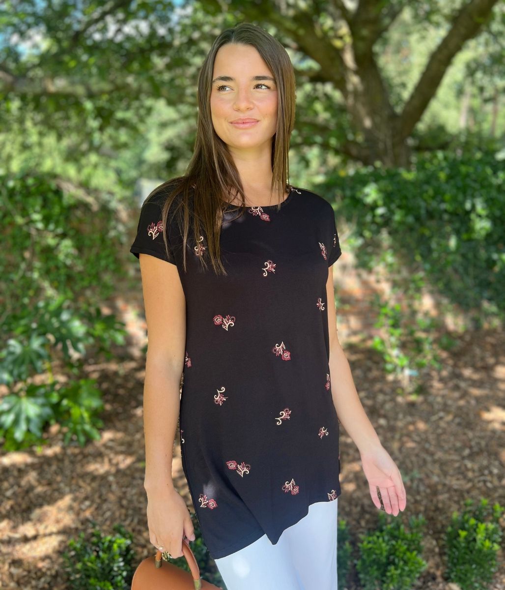 Black Emmie Cap Sleeve T Shirt