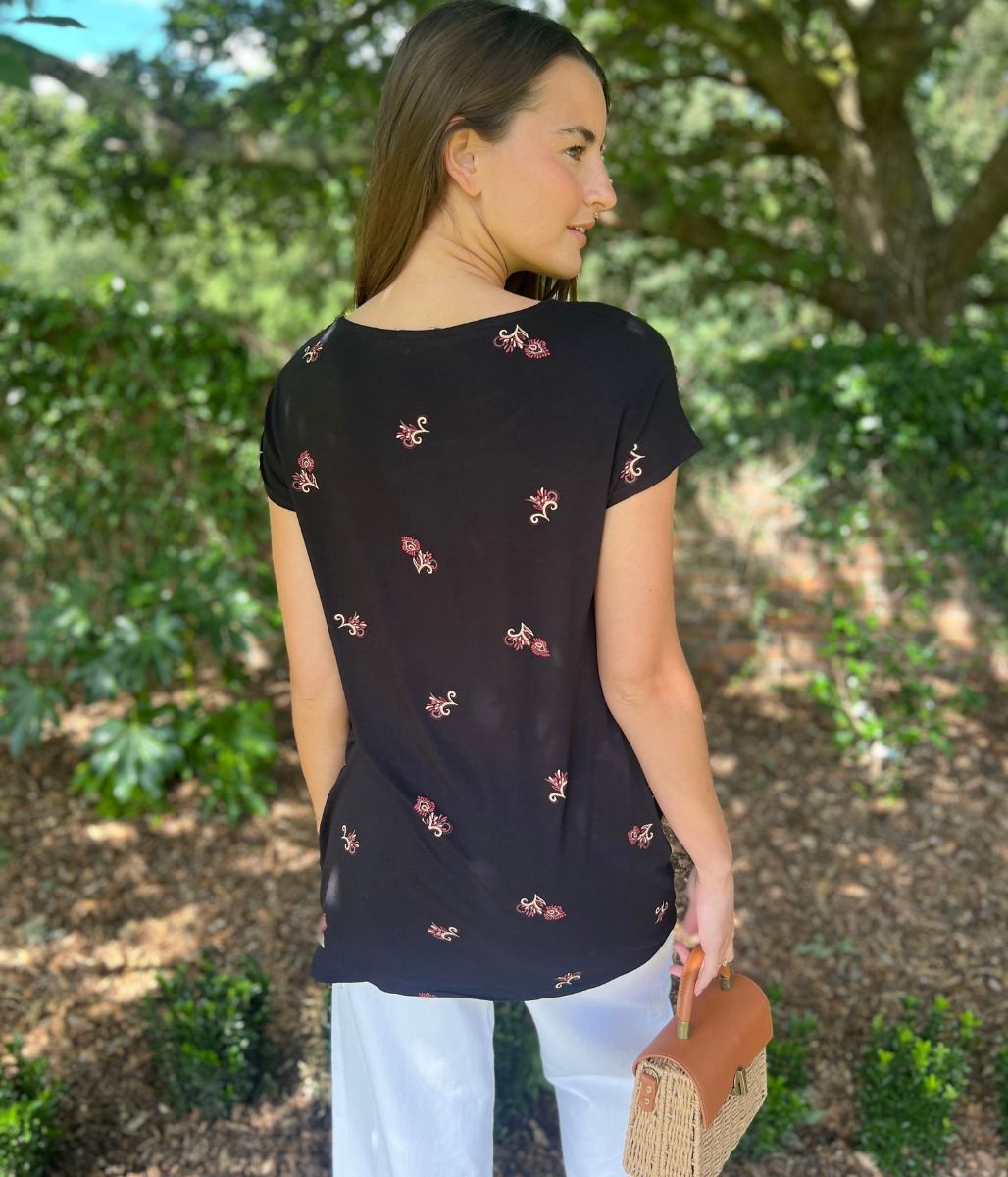 Black Emmie Cap Sleeve T Shirt