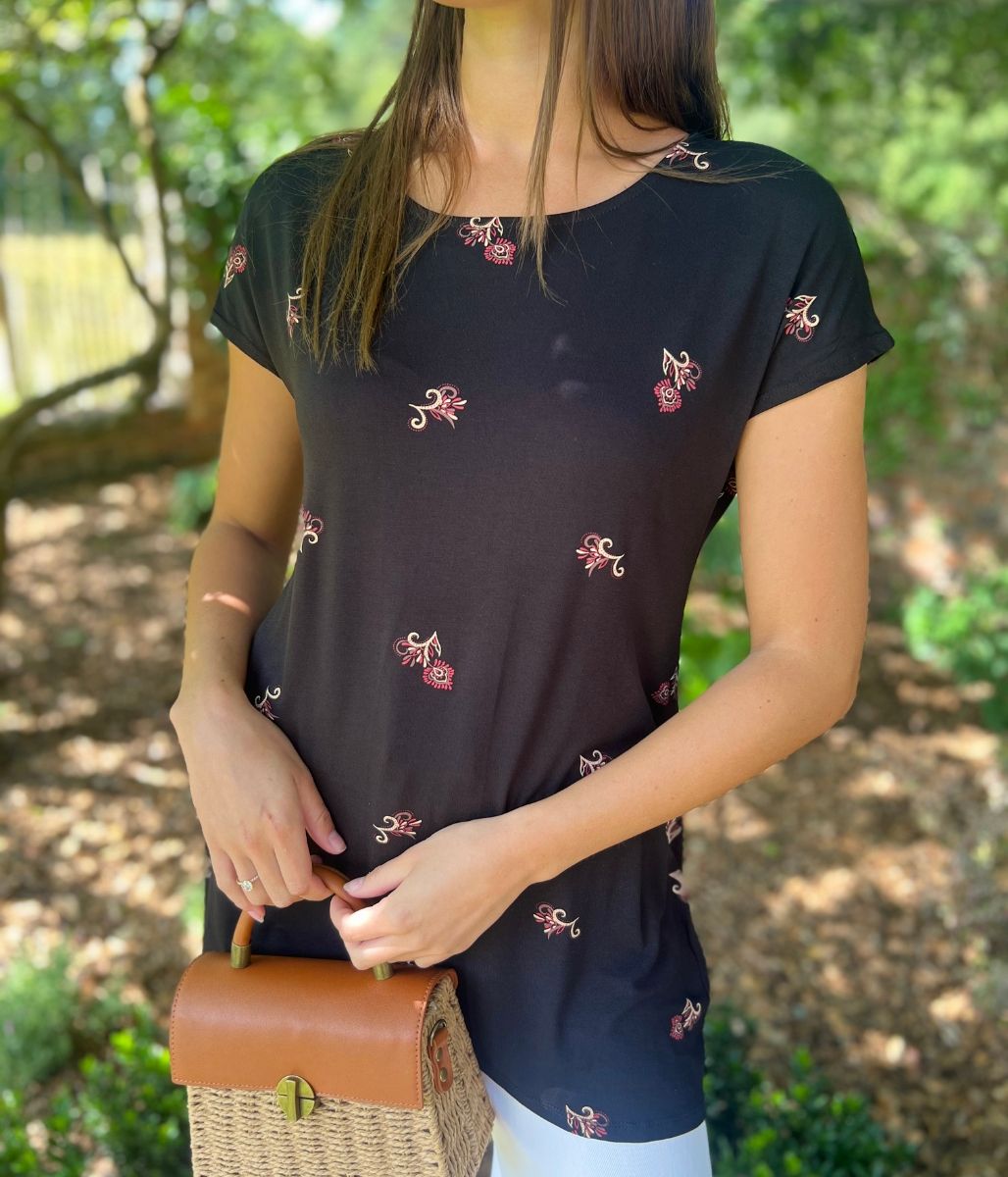 Black Emmie Cap Sleeve T Shirt