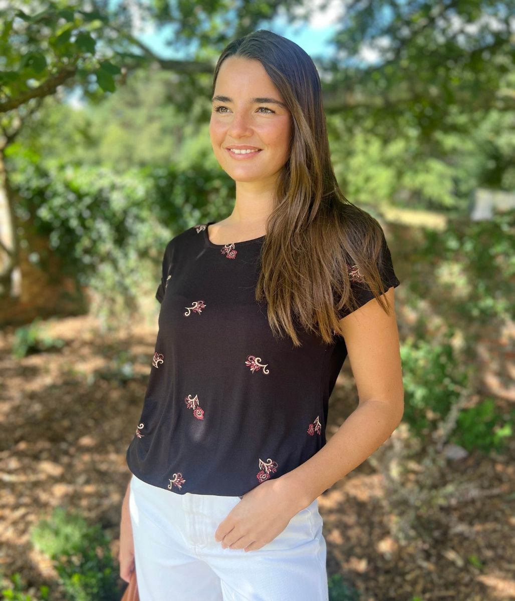 Black Emmie Cap Sleeve T Shirt