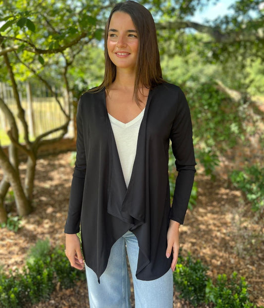 Black Waterfall Open Lightweight Cardigan