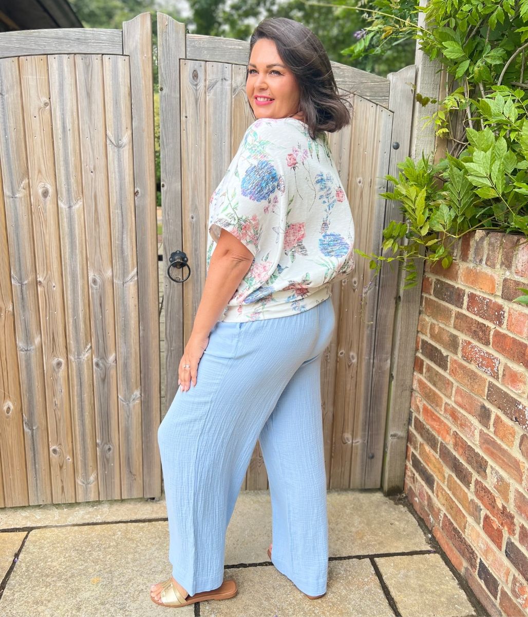 Ivory Floral Banded Hem Top