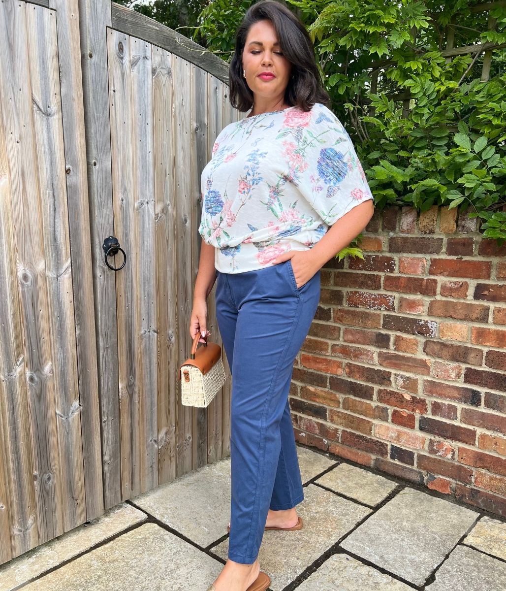 Ivory Floral Banded Hem Top