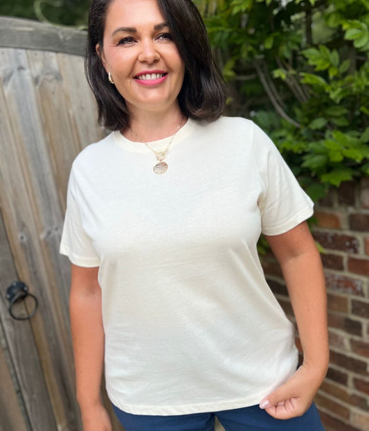 Ecru Straight Fit Cotton Tee